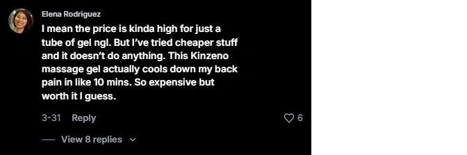 Kinzeno Joint Pain Massage Gel review from Tiktok